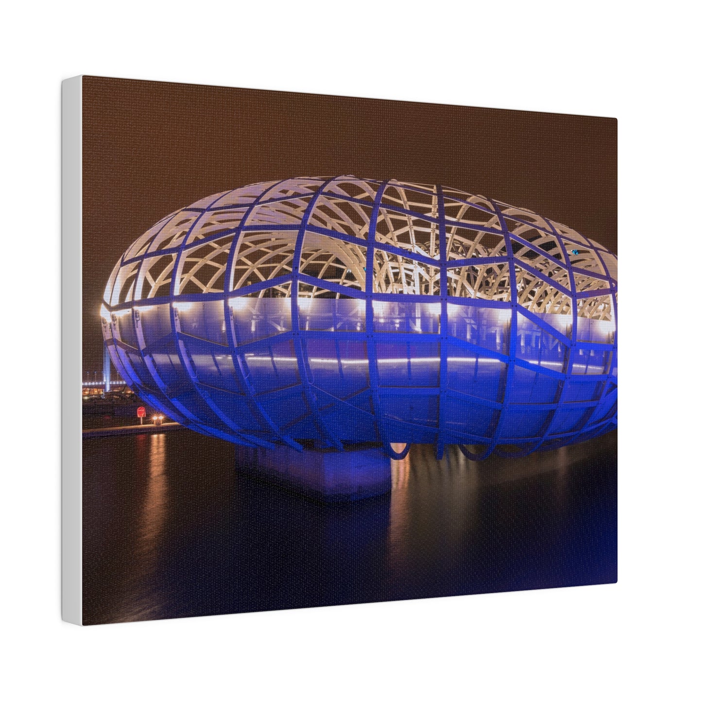 The beautiful Webb Bridge illuminated at night printed on a stretched matte canvas