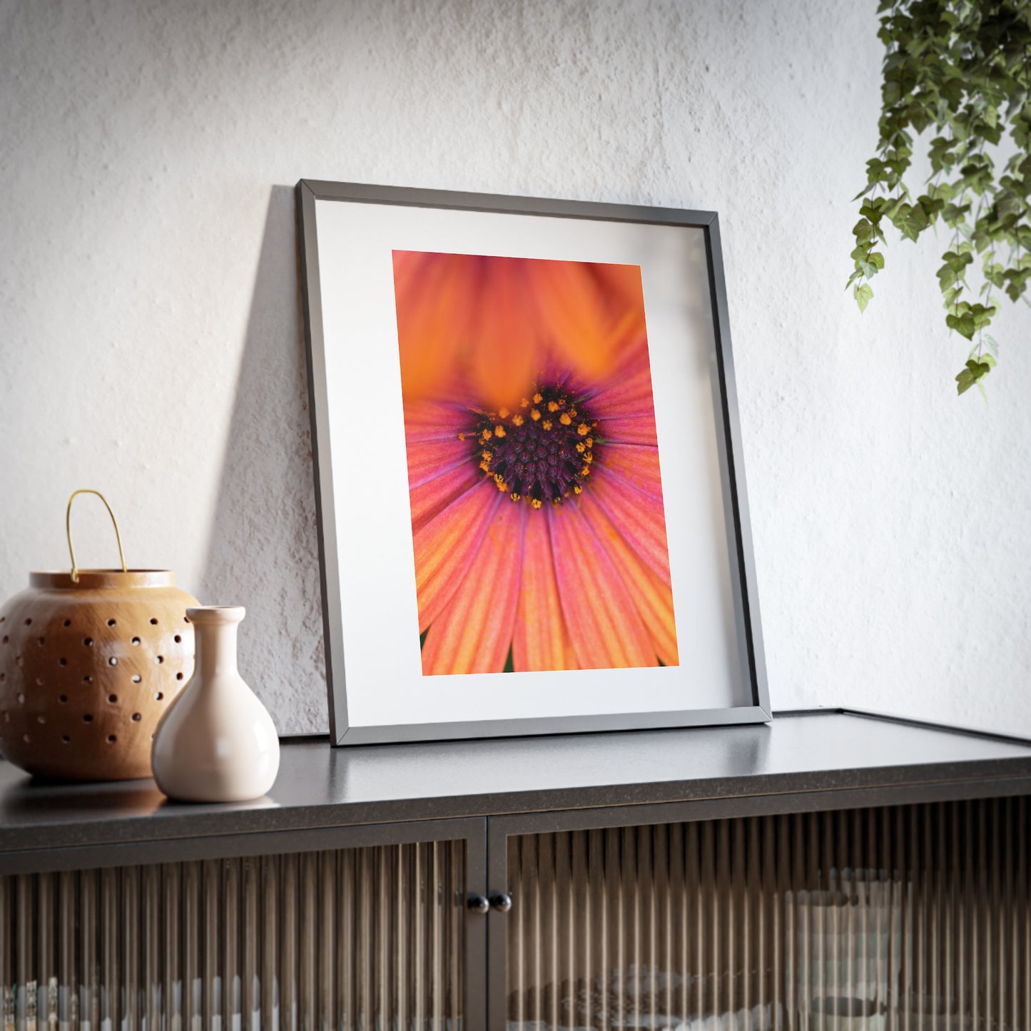 Colorful daisy printed on a framed matte poster