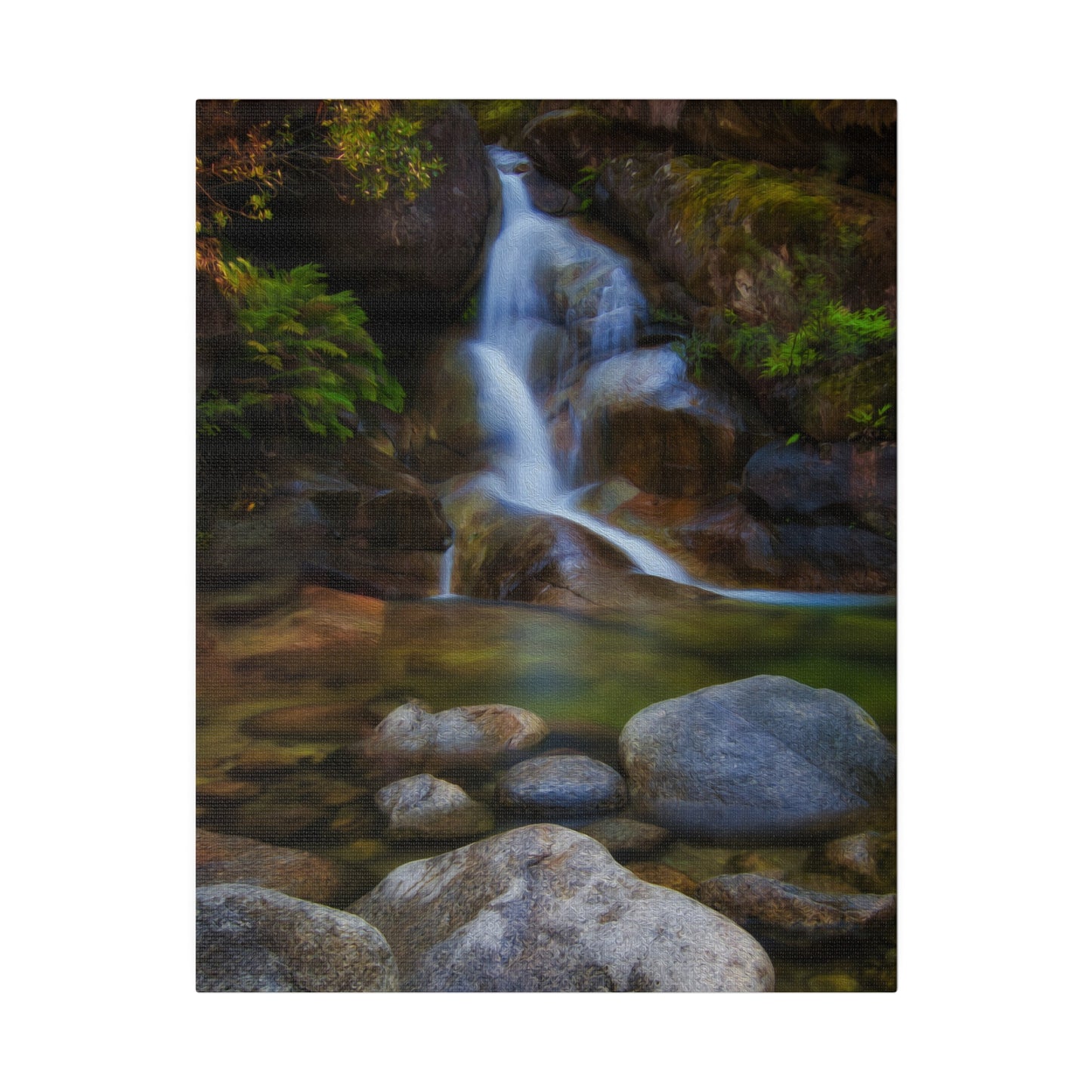 Watercolor styled print of the Ladies Bath falls on a stretched matte canvas