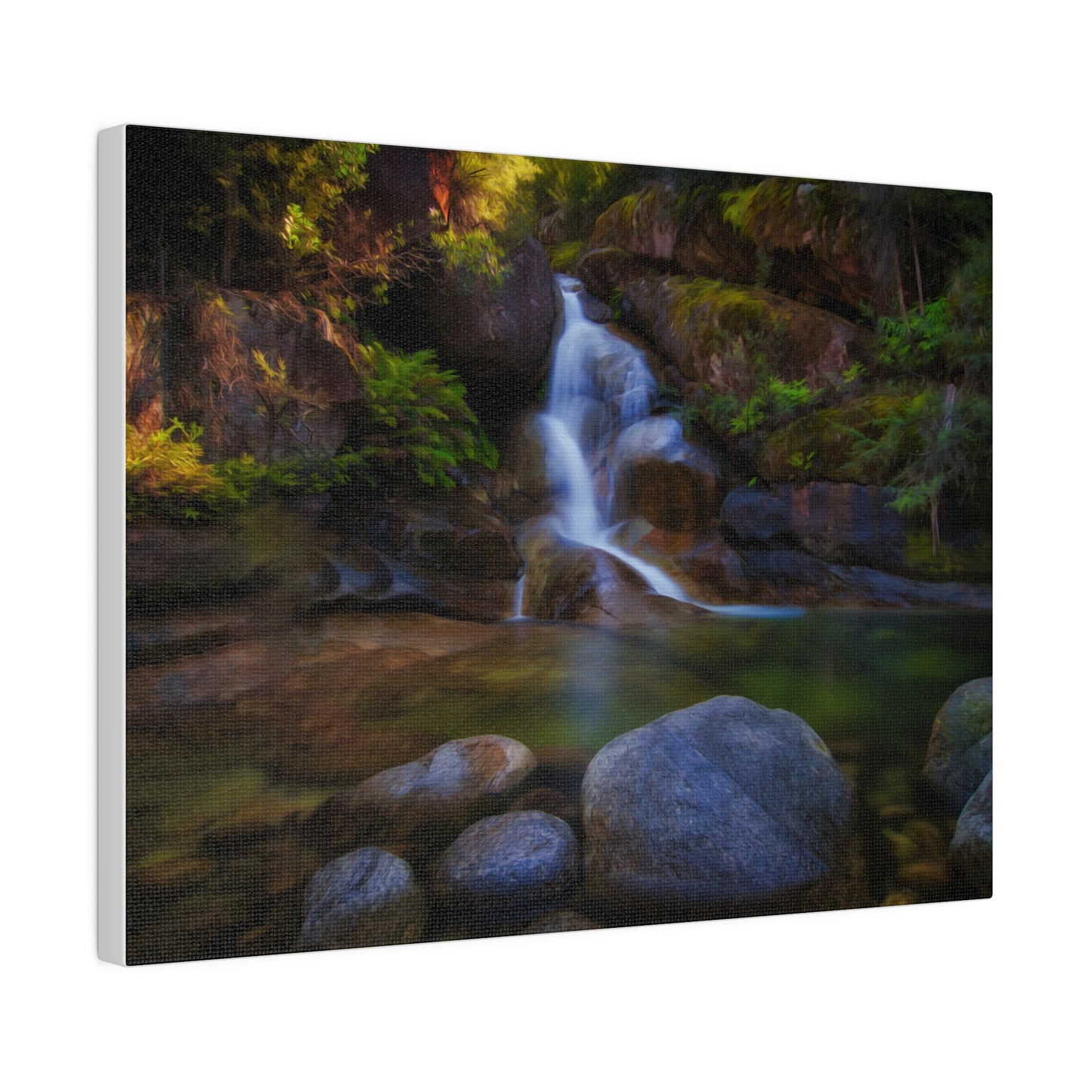 Watercolor styled print of the Ladies Bath falls on a stretched matte canvas