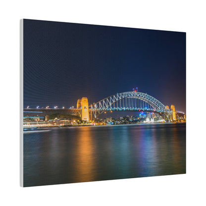 The dazzling Sydney Harbour Bridge at night printed on a stretched matte canvas