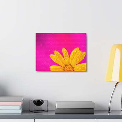 Beautiful yellow flower printed on a stretched satin canvas