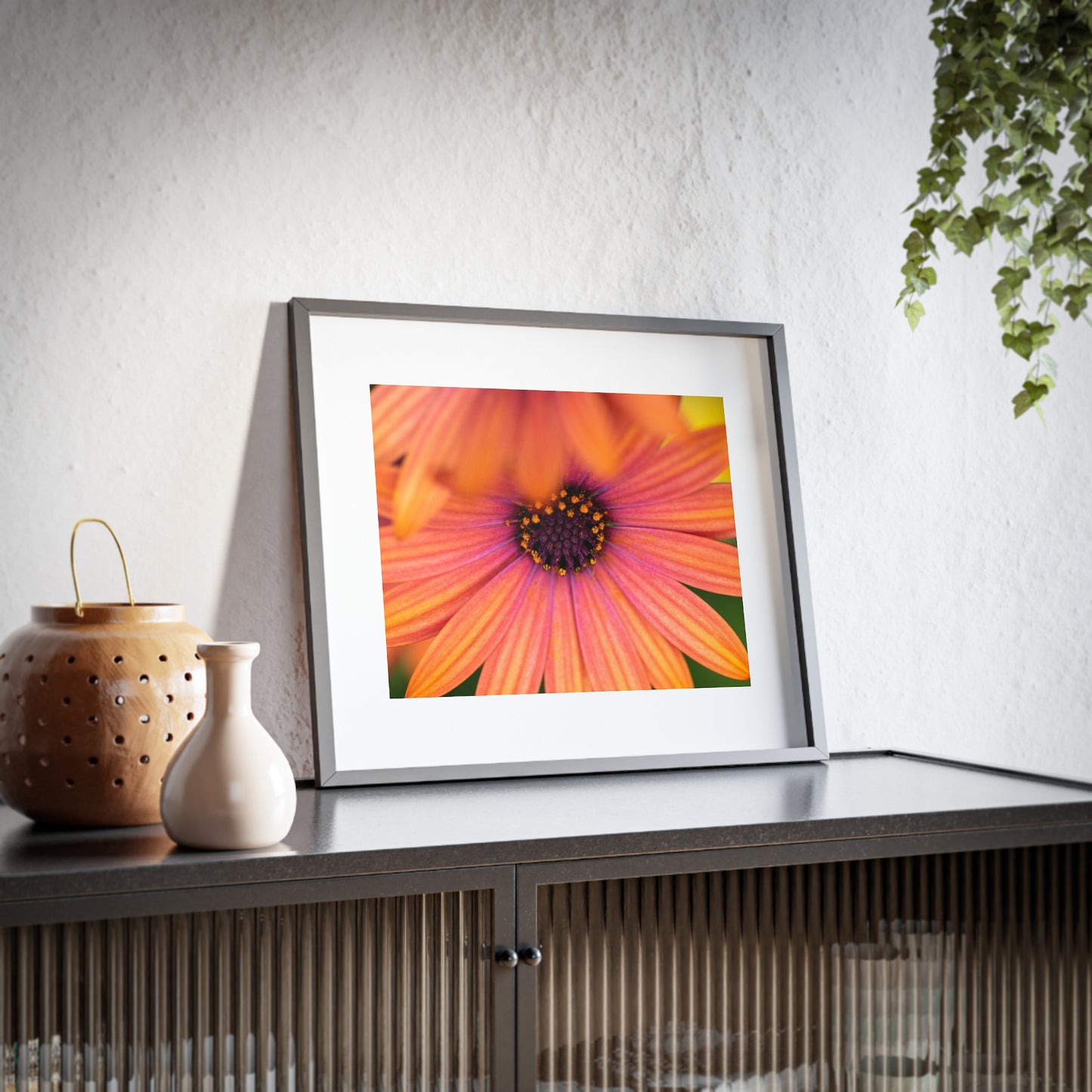 Colorful daisy printed on a framed matte poster