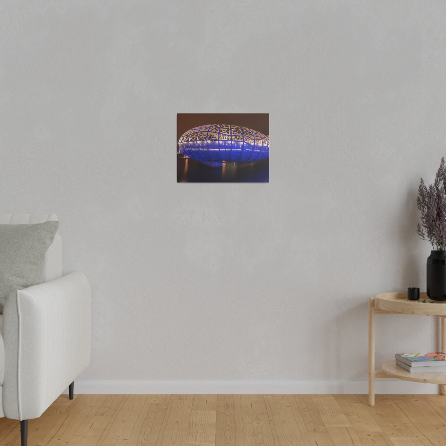 The beautiful Webb Bridge illuminated at night printed on a stretched matte canvas