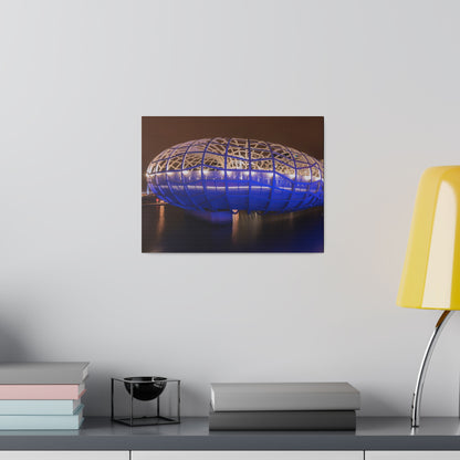 The beautiful Webb Bridge illuminated at night printed on a stretched matte canvas