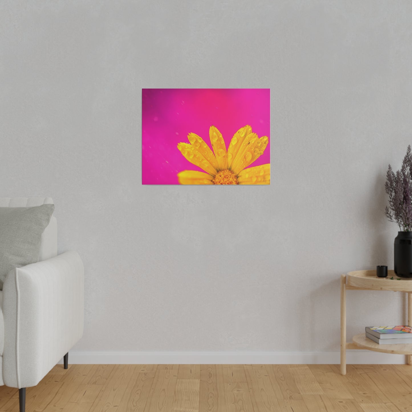 Beautiful yellow flower printed in a stretched matte canvas