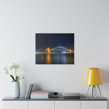 The dazzling Sydney Harbour Bridge at night printed on a stretched matte canvas