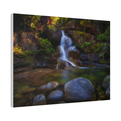 Watercolor styled print of the Ladies Bath falls on a stretched matte canvas