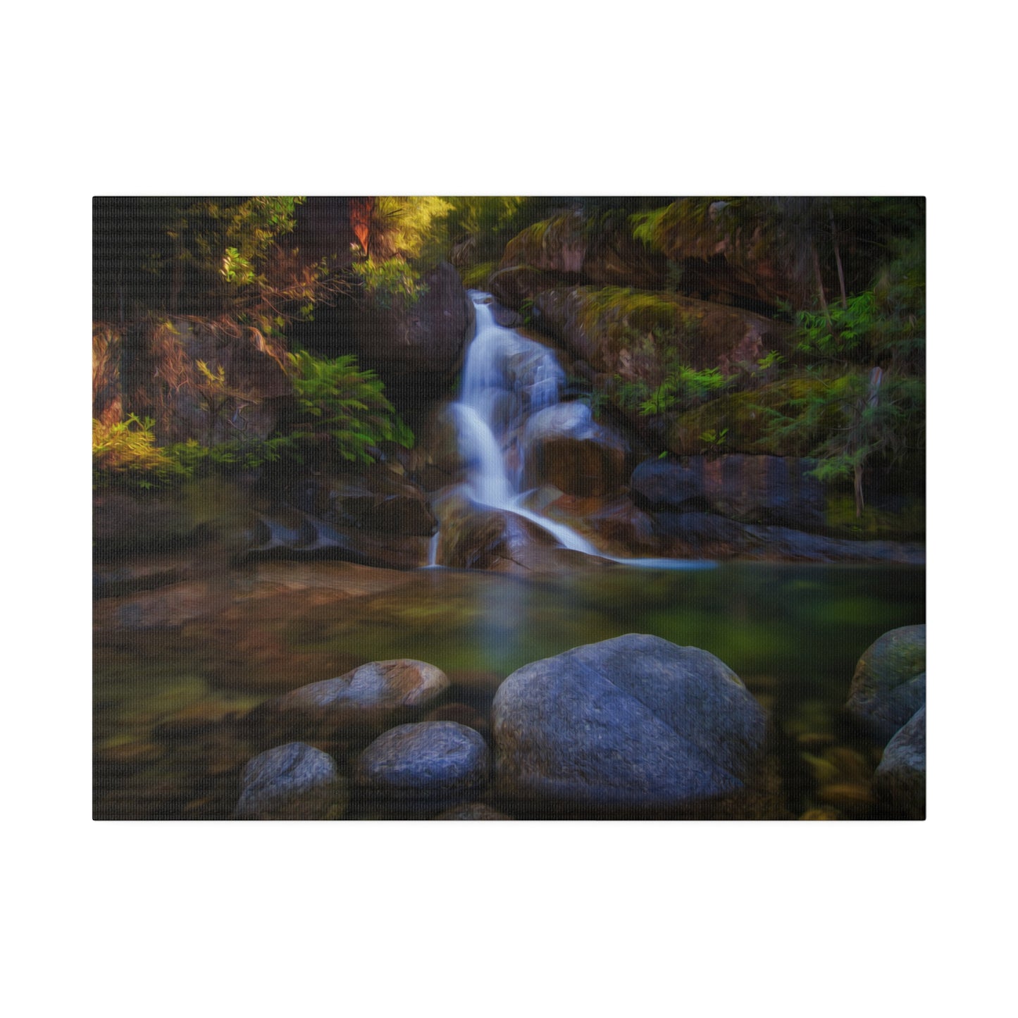 Watercolor styled print of the Ladies Bath falls on a stretched matte canvas