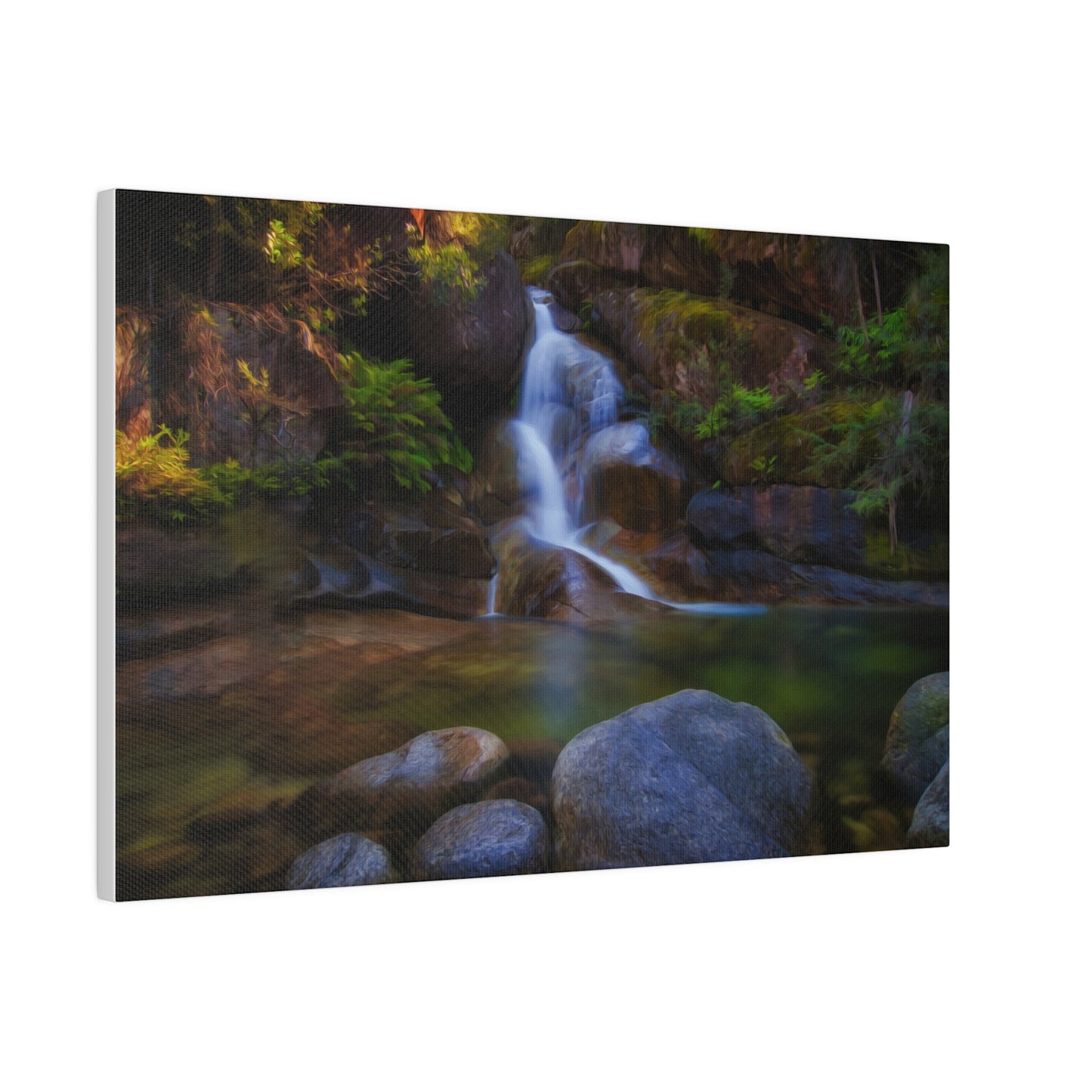 Watercolor styled print of the Ladies Bath falls on a stretched matte canvas