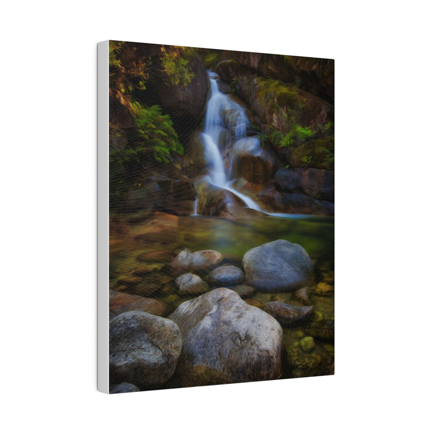 Watercolor styled print of the Ladies Bath falls on a stretched matte canvas