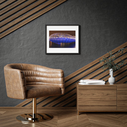 The beautiful Webb Bridge illuminated at night printed on a framed matte poster