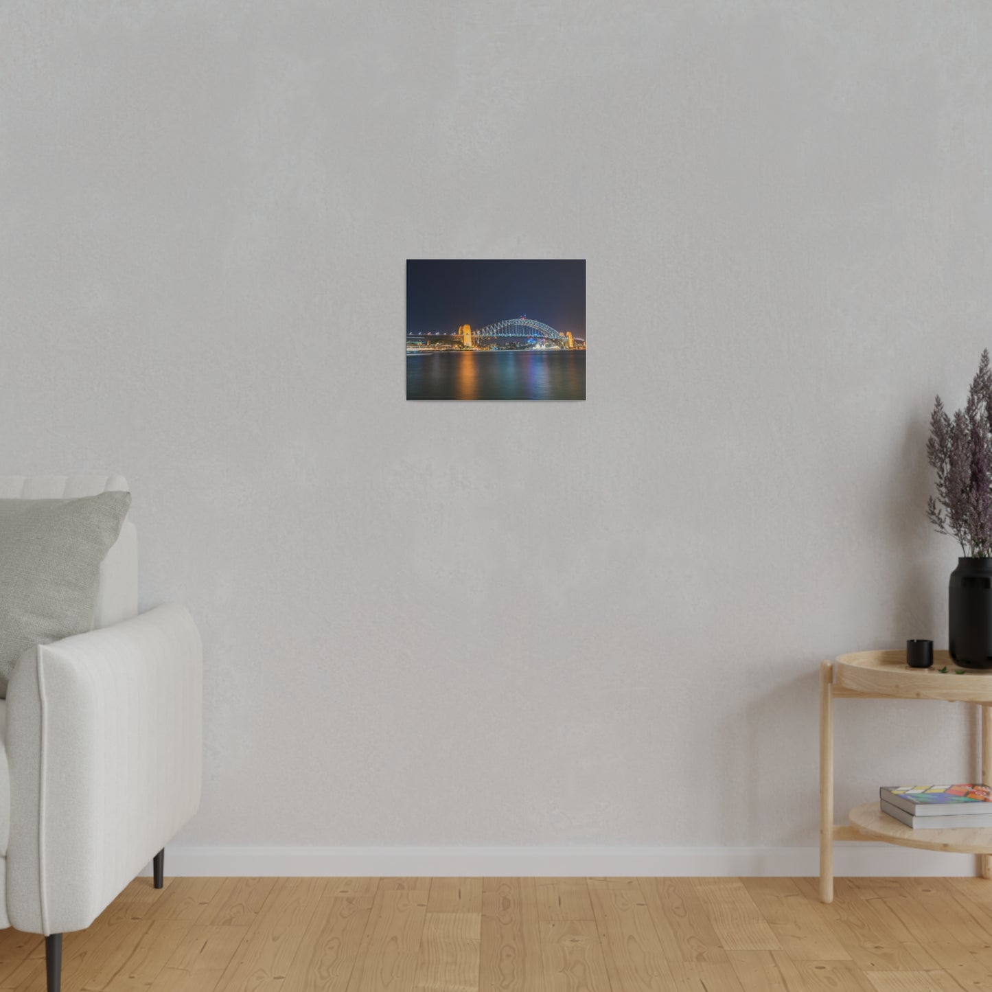 The dazzling Sydney Harbour Bridge at night printed on a stretched matte canvas