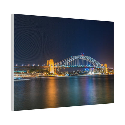 The dazzling Sydney Harbour Bridge at night printed on a stretched matte canvas