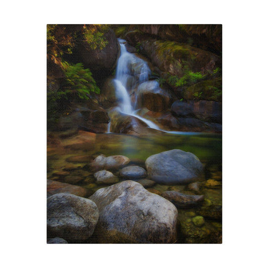 Watercolor styled print of the Ladies Bath falls on a stretched matte canvas
