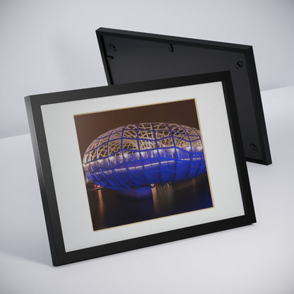 The beautiful Webb Bridge illuminated at night printed on a black framed poster