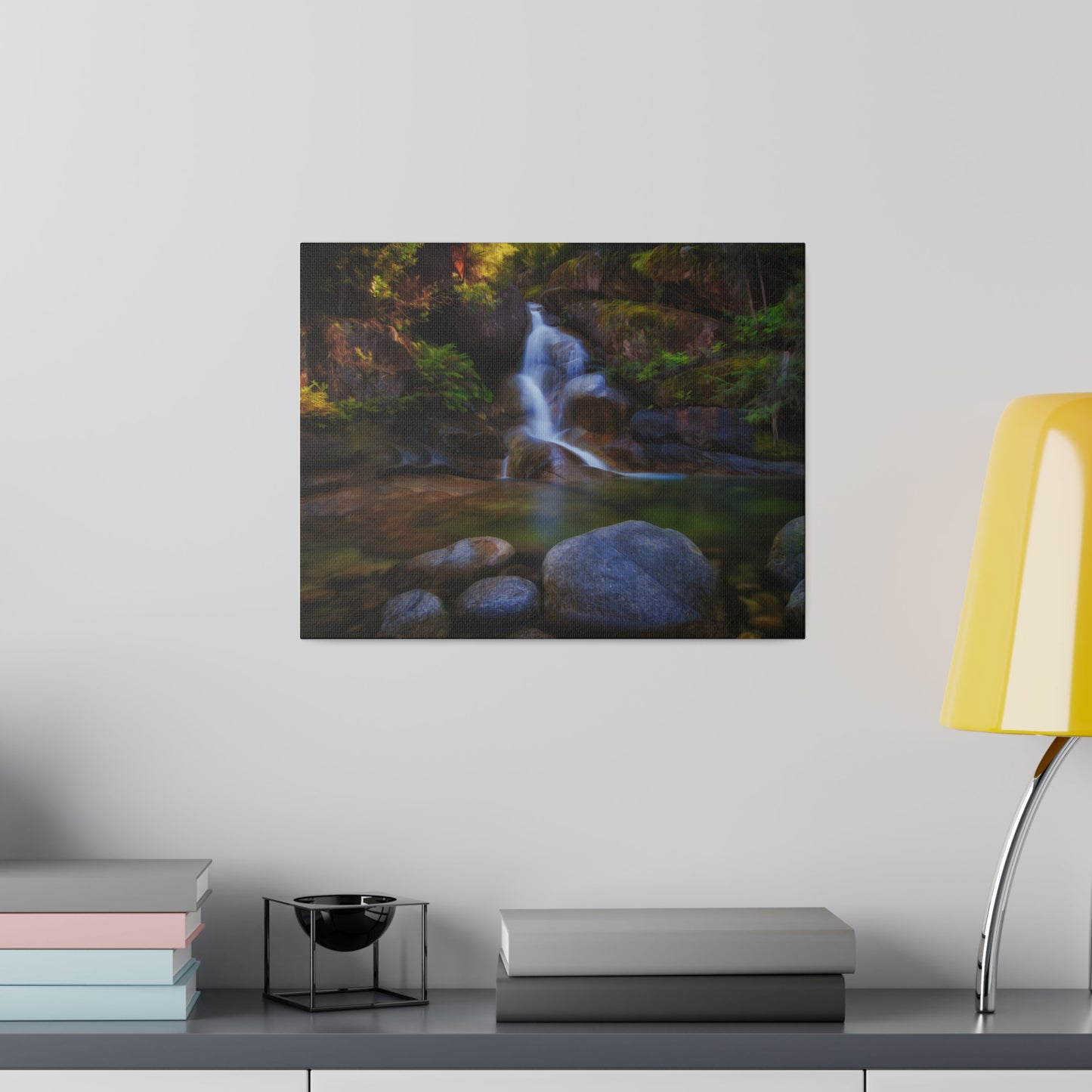 Watercolor styled print of the Ladies Bath falls on a stretched matte canvas