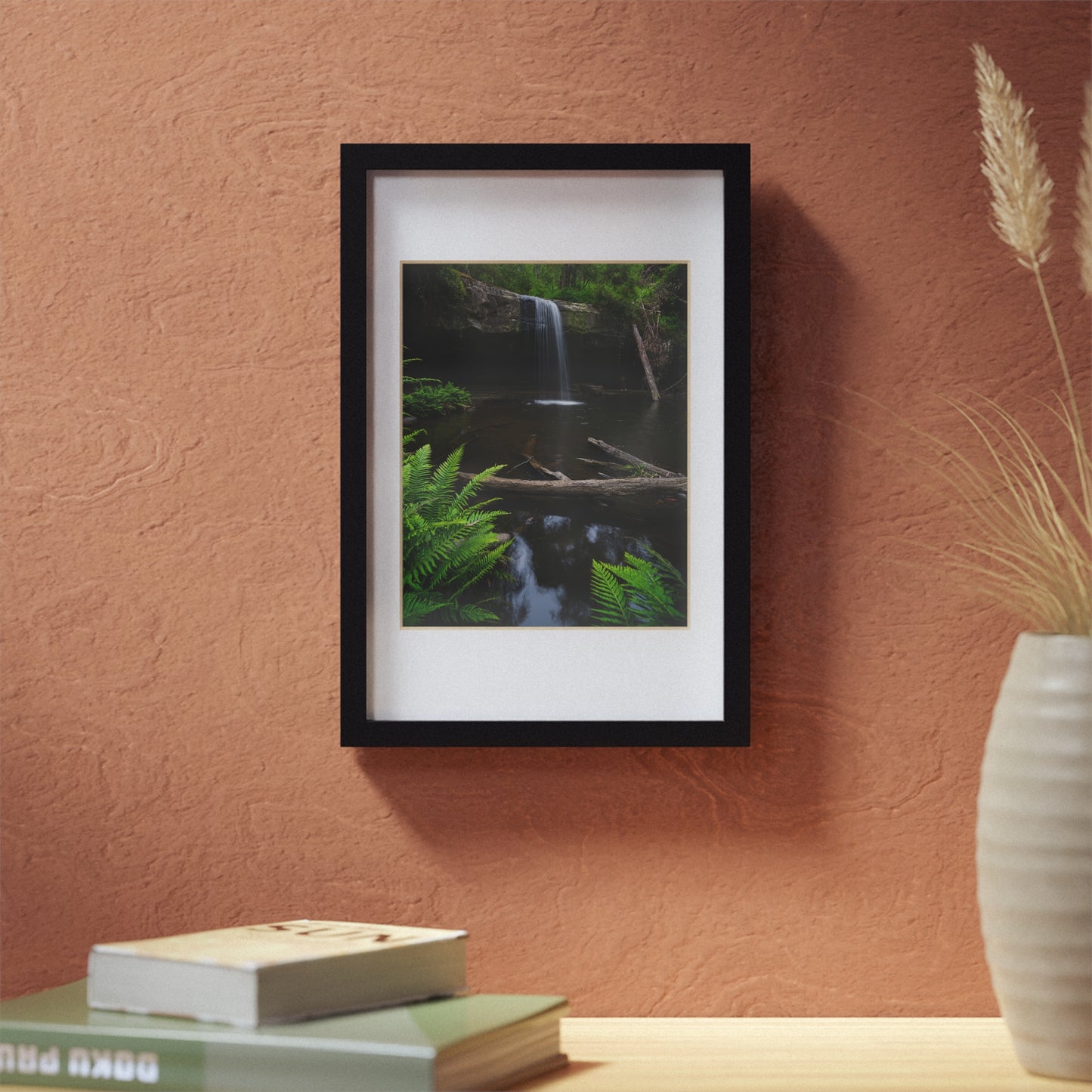 The beautiful Lower Kalimna Falls printed on a black framed poster