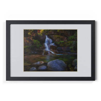 Watercolor styled print of the Ladies Bath falls on a black framed poster