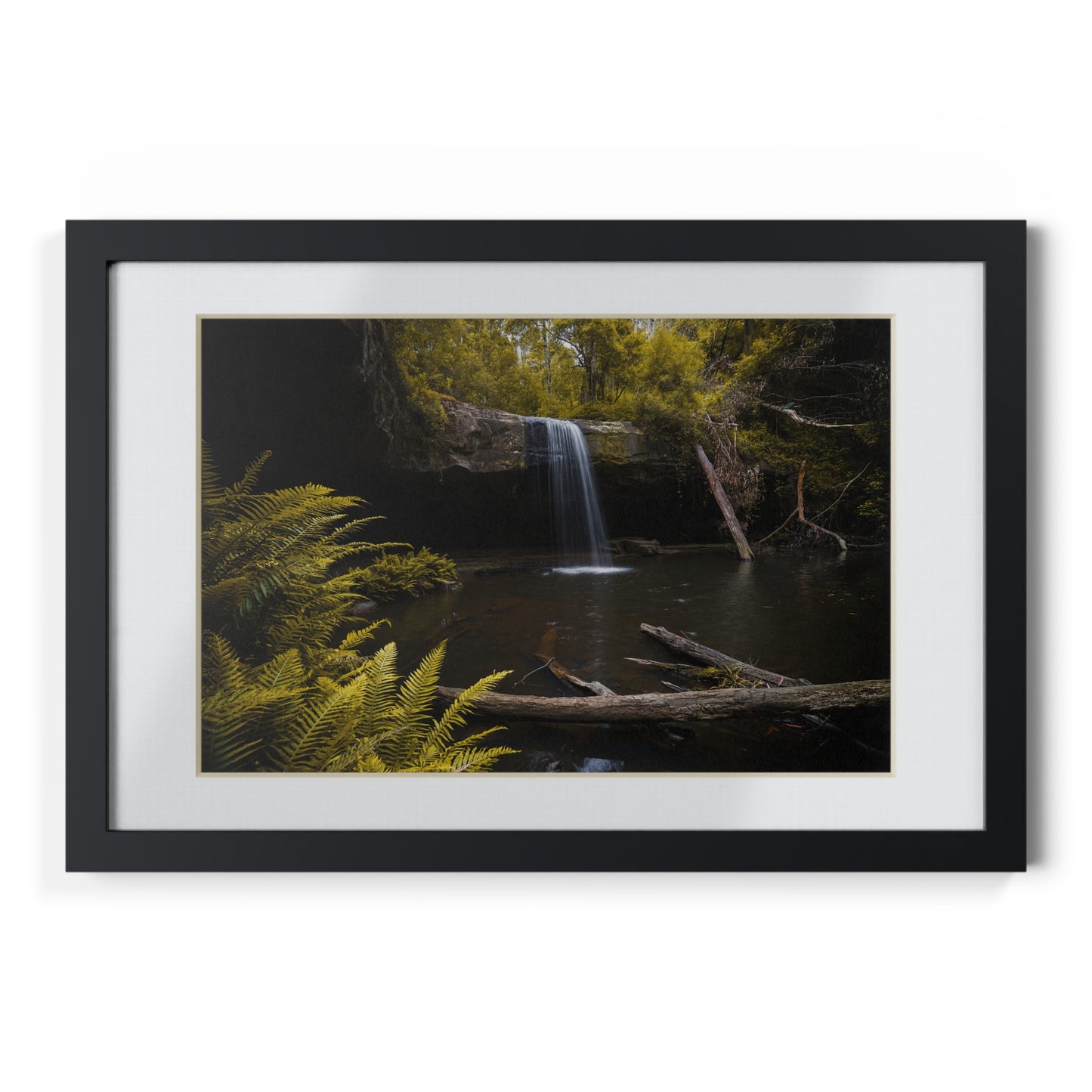 The beautiful Lower Kalimna Falls printed on a black framed poster