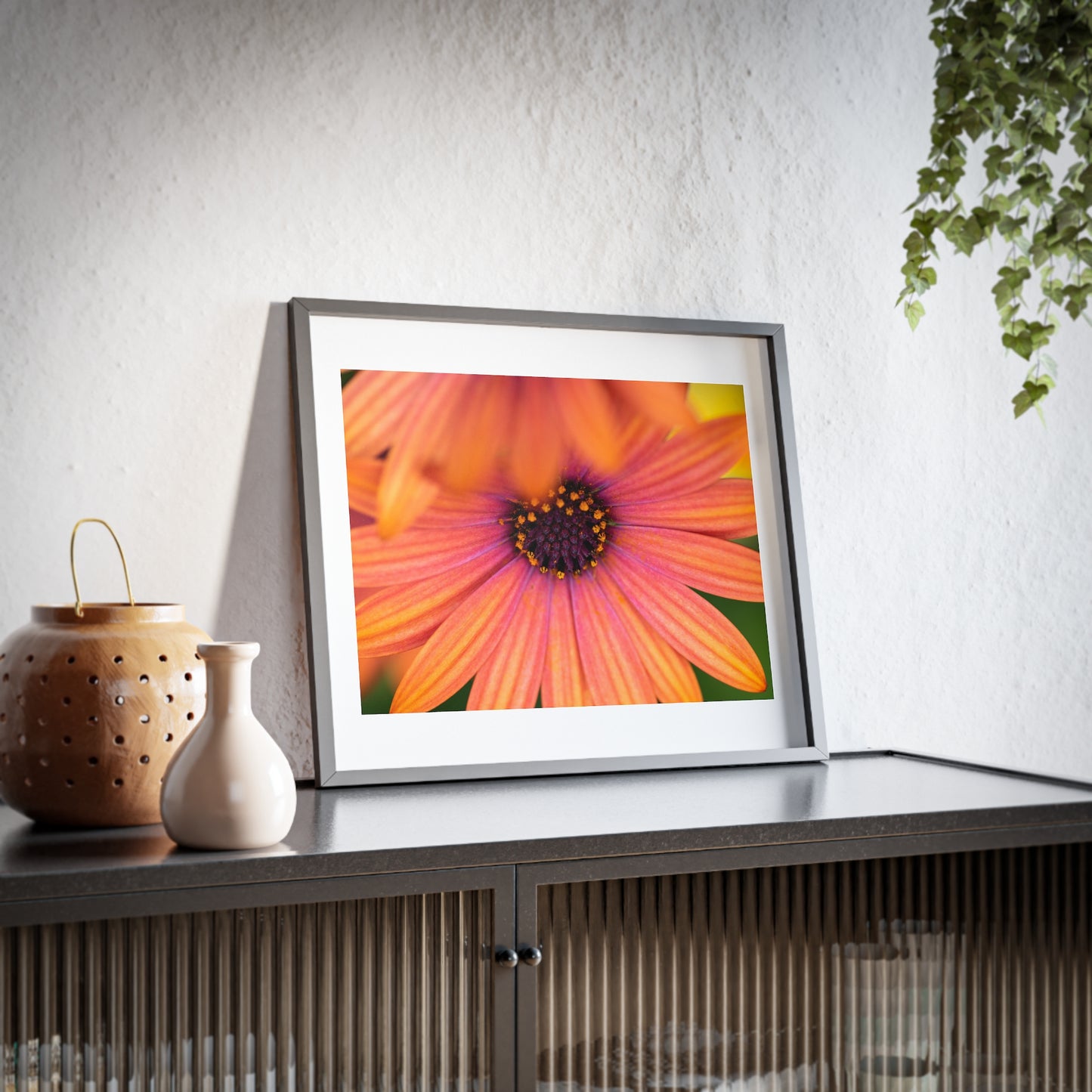 Colorful daisy printed on a framed matte poster