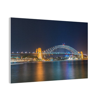 The dazzling Sydney Harbour Bridge at night printed on a stretched matte canvas