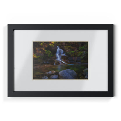 Watercolor styled print of the Ladies Bath falls on a black framed poster